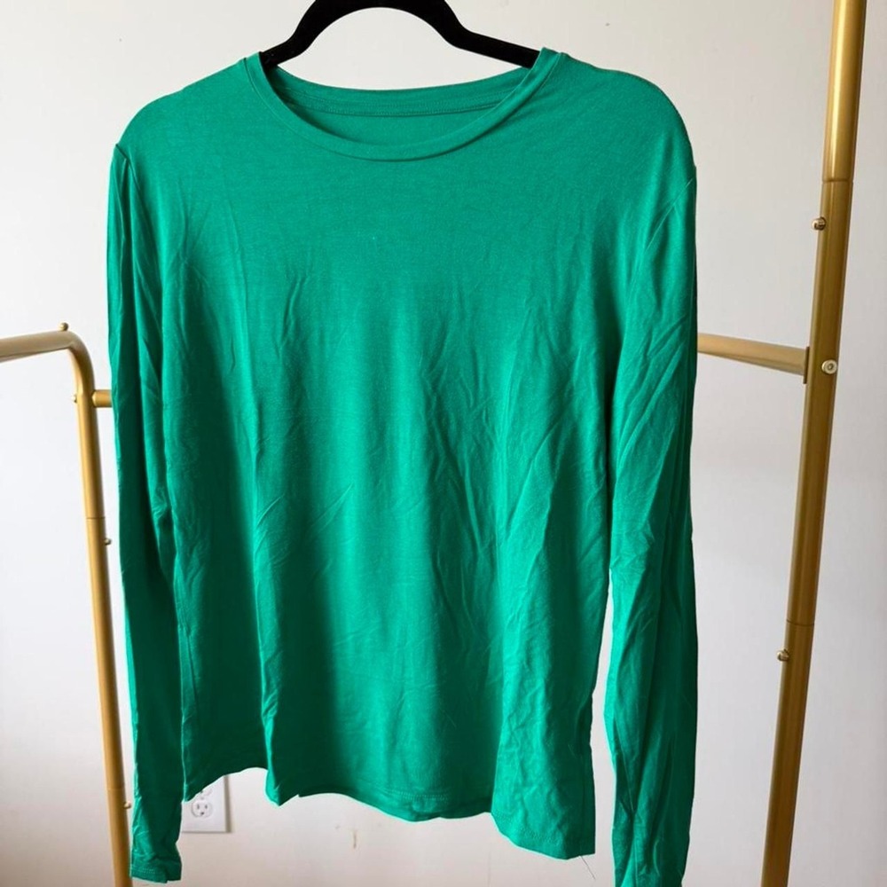 Abardsion Women's Green Long Sleeve Top 2XL Scoop Crew Neck Stretch Shirt